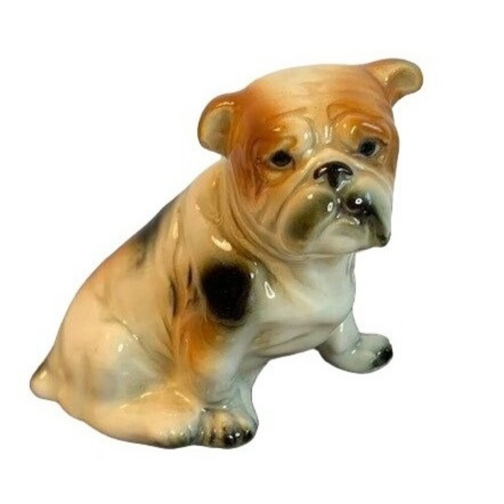 Vintage Tri Color Bone China Bull Dog Figure Japan 3.5 inch tall